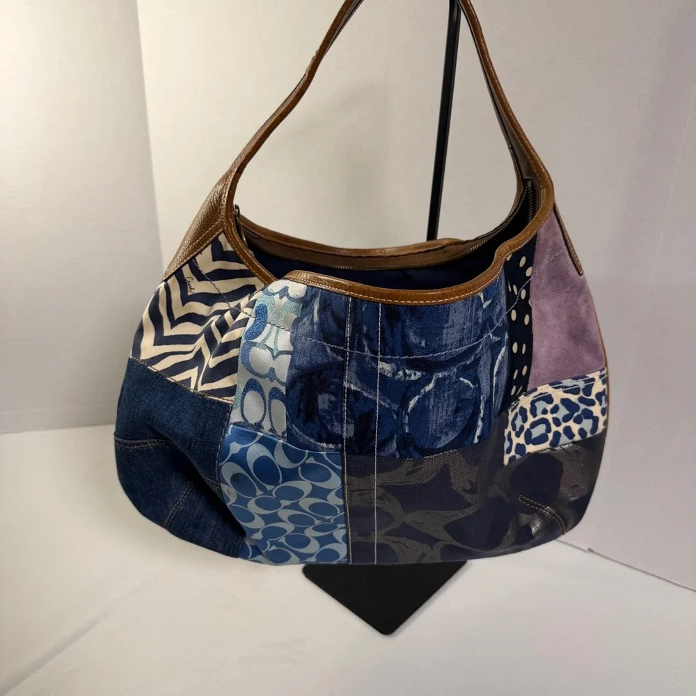 Coach Ergo Patchwork Hobo Women XL  Blue Denim Suede Leather Bag 10809